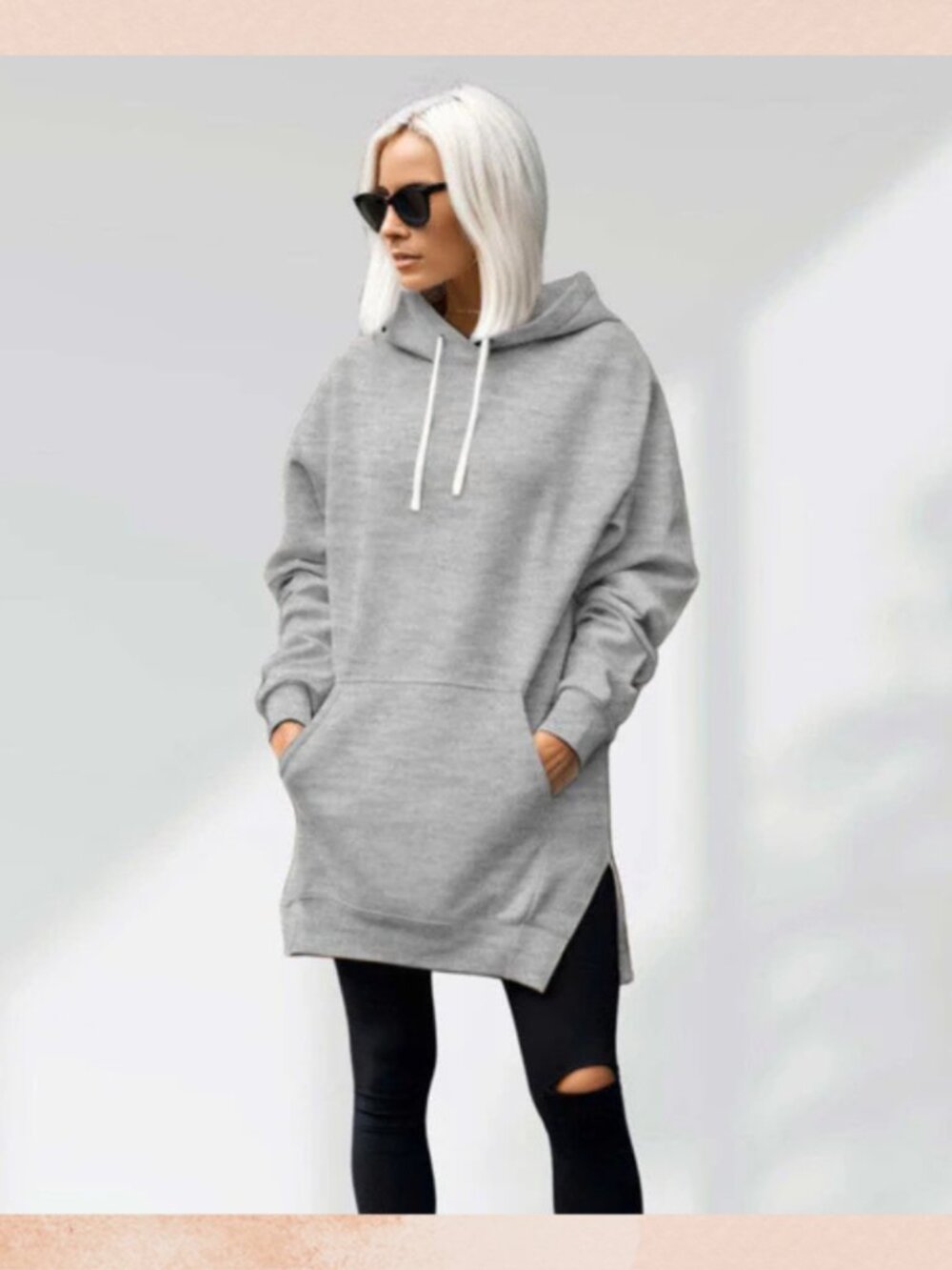Gray Warmy Tunic Hooded Sweatshirt